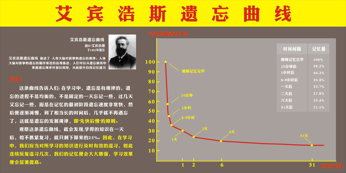 m769艾宾浩斯遗忘曲线记忆表格墙上贴纸挂图281海报印制展板喷绘