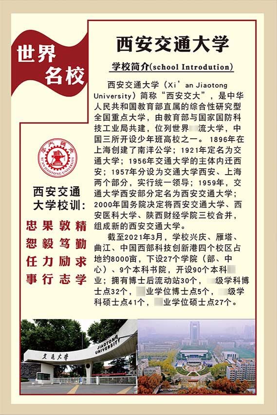 m769西安交通大学简介绍校训徽布置墙贴挂图1353喷绘展板海报印制