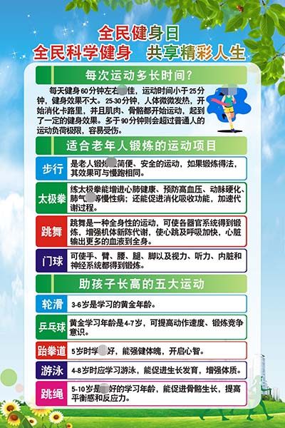 m771全民健身适合孩子长高老年人锻炼的运动项目宣传海报印制728
