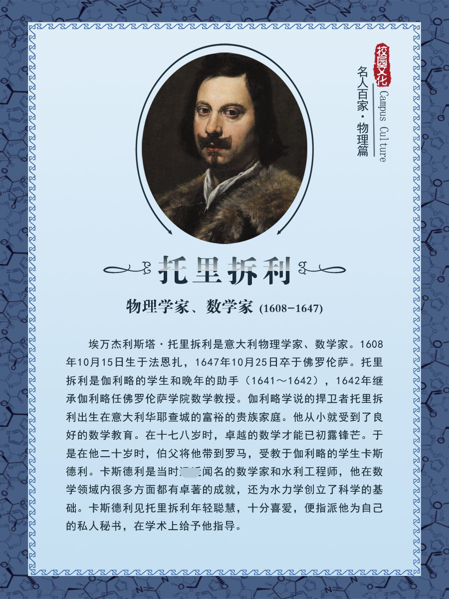 m769学校园教室走22文化名人物理学家篇托里拆利782海报印制展板