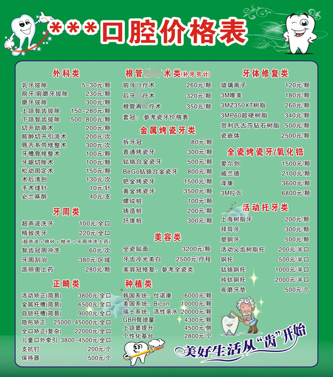 m769医院牙科口腔价格表公示栏墙贴图768喷绘写真kt展板海报印制