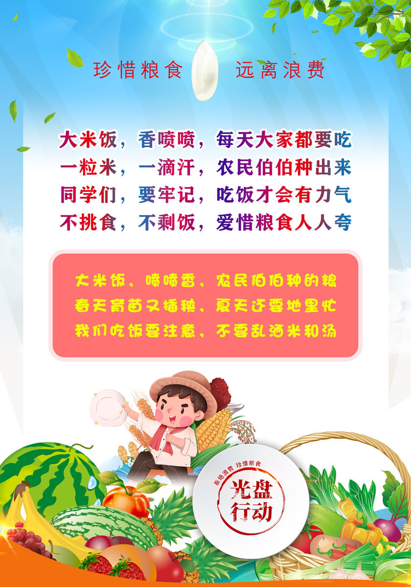 m769学校幼儿园光盘行动珍惜粮食宣传栏挂图575喷绘写真海报印制2