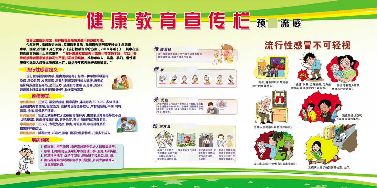763海报印制展板写真贴纸素材1312健康教育宣传栏冬季预防流感图