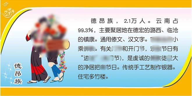 m769德昂族文化简介56个民族学校布置装饰画挂图1583喷绘海报印制