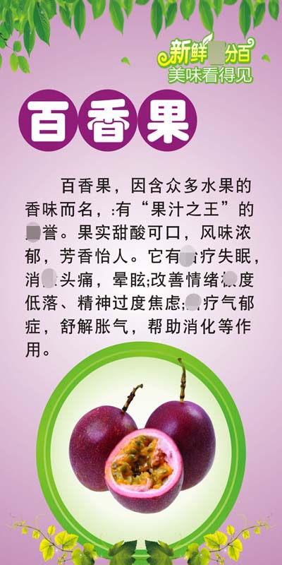 m769百香果营养价值功效简介绍水果店装饰画墙贴挂图1582海报印制