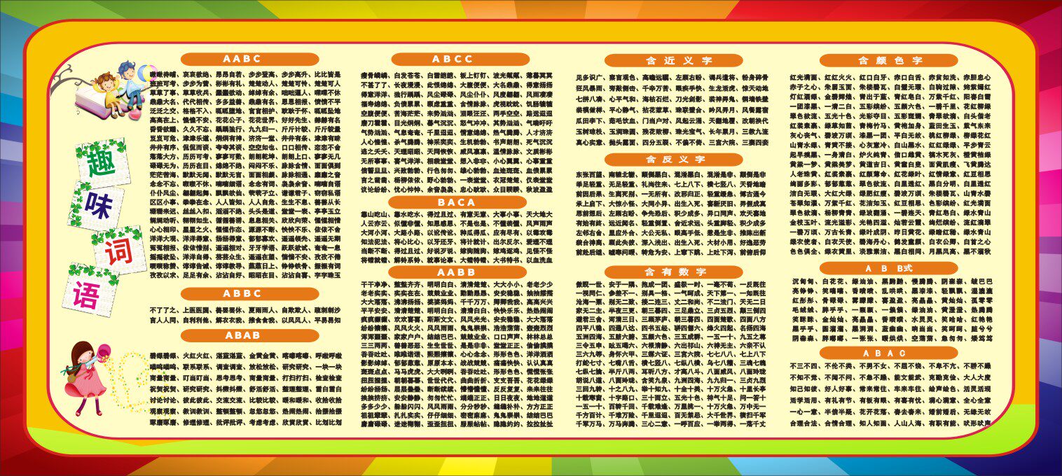 m768学校园中小学生四字成语接龙2135写真贴画喷绘展板海报印制