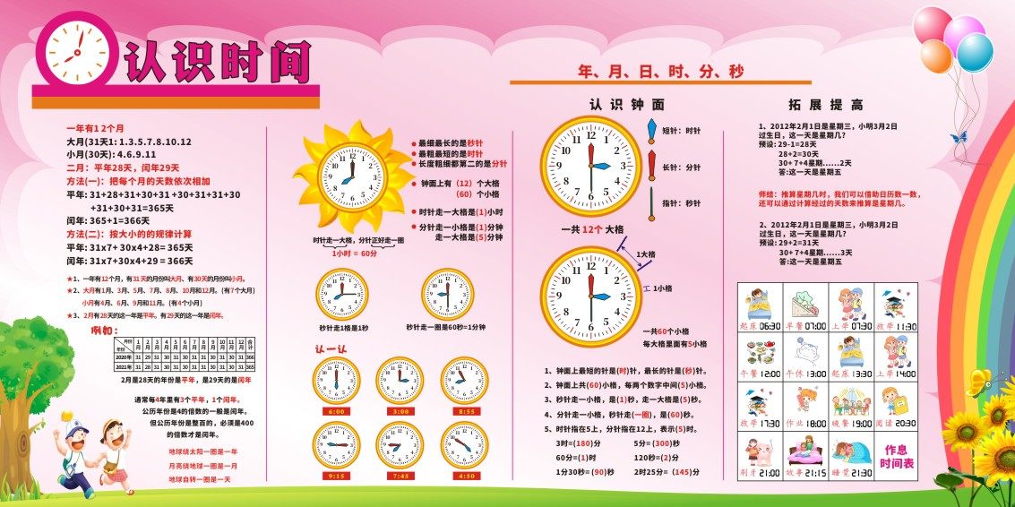 m771认识时间年月日时分秒钟表面作息时间表海报定制印制展板305