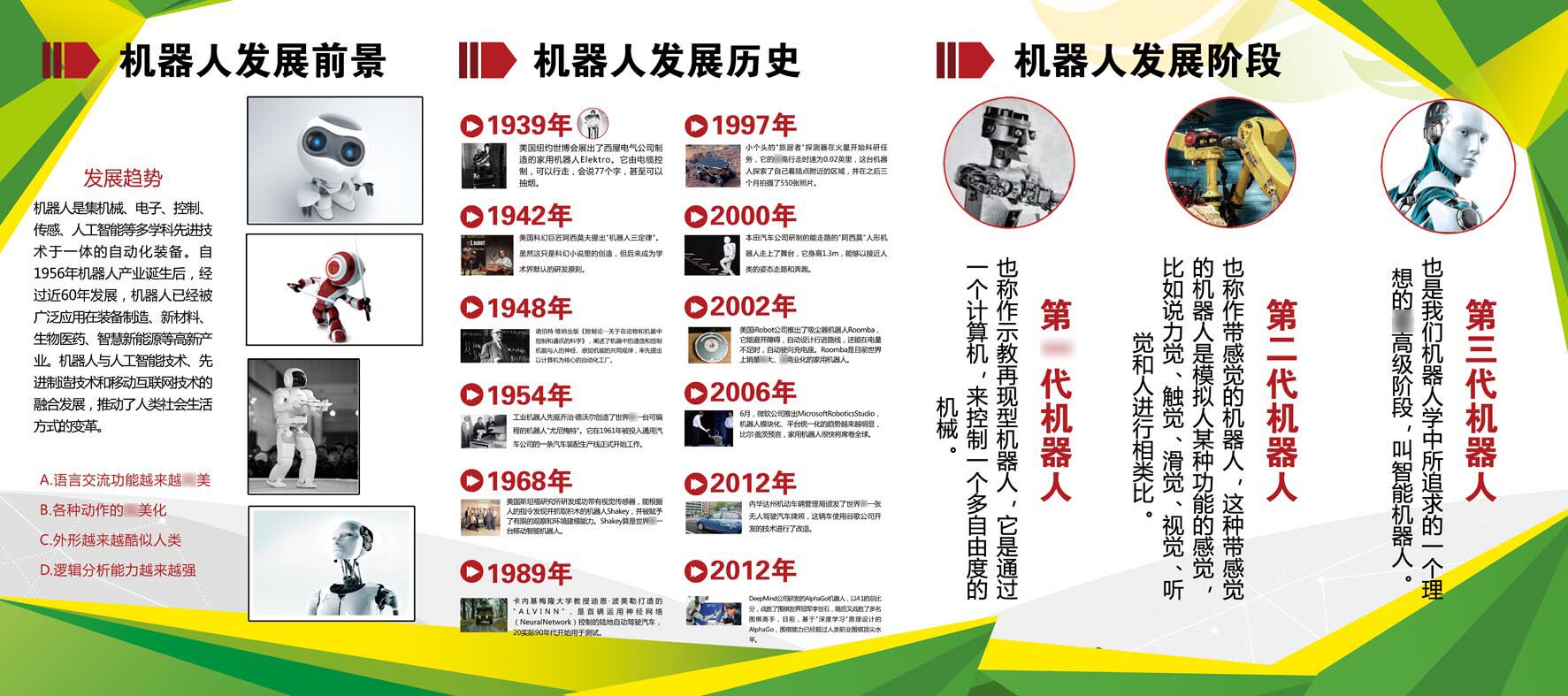 m769学校园文化机器人发展史简介绍851海报定制印制展板写真喷绘