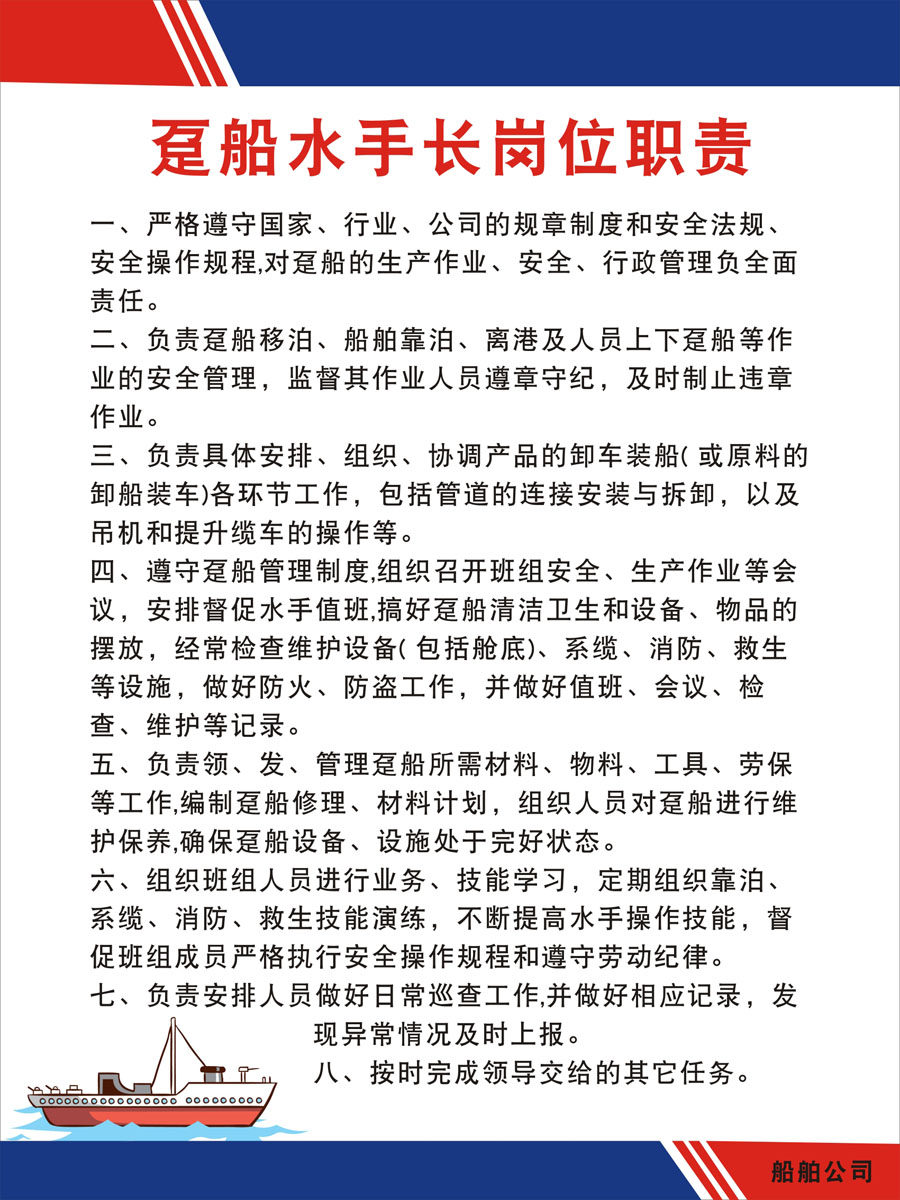 m769海上船舶公司趸船水手岗位职责制度113海报印制展板喷绘29-1