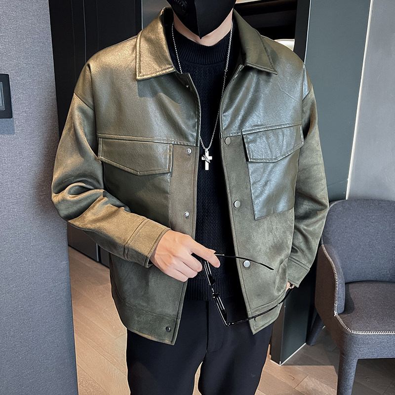 秋冬新款加厚拼接设计夹克棉服男外套秋冬季韩版休闲仿麂皮绒上衣