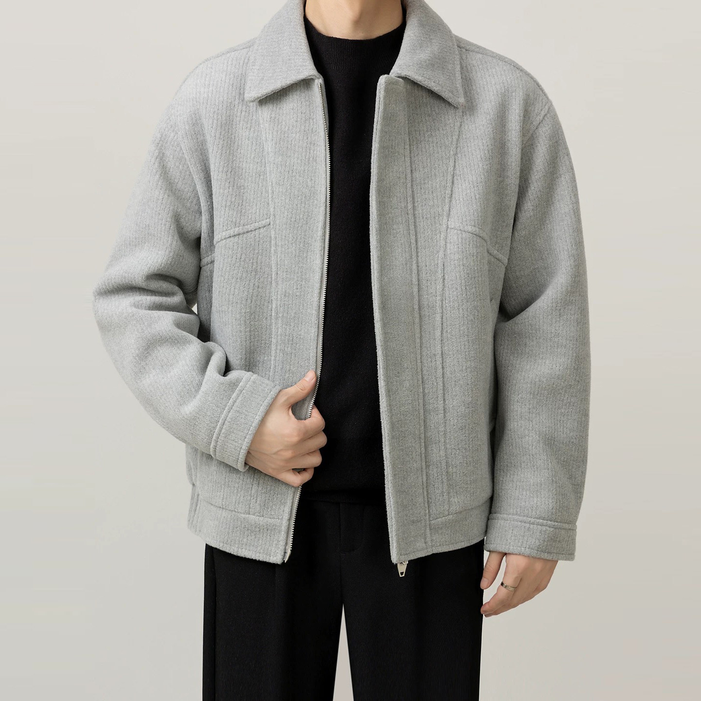 男士2025冬季新款加厚斜纹呢子大衣青年商务保暖拉链毛呢外套大衣,男装,夹克,淘宝优惠券,粉丝福利购,淘宝优惠卷