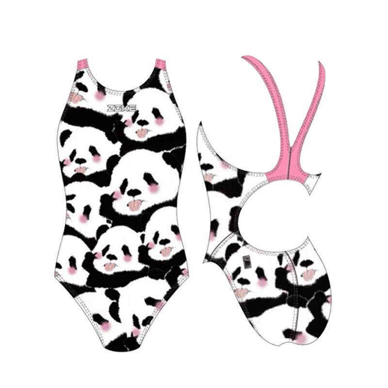洲克泳衣女孩儿童竞速ZOKE女童新款训练专业连体小熊猫可爱夏泳装