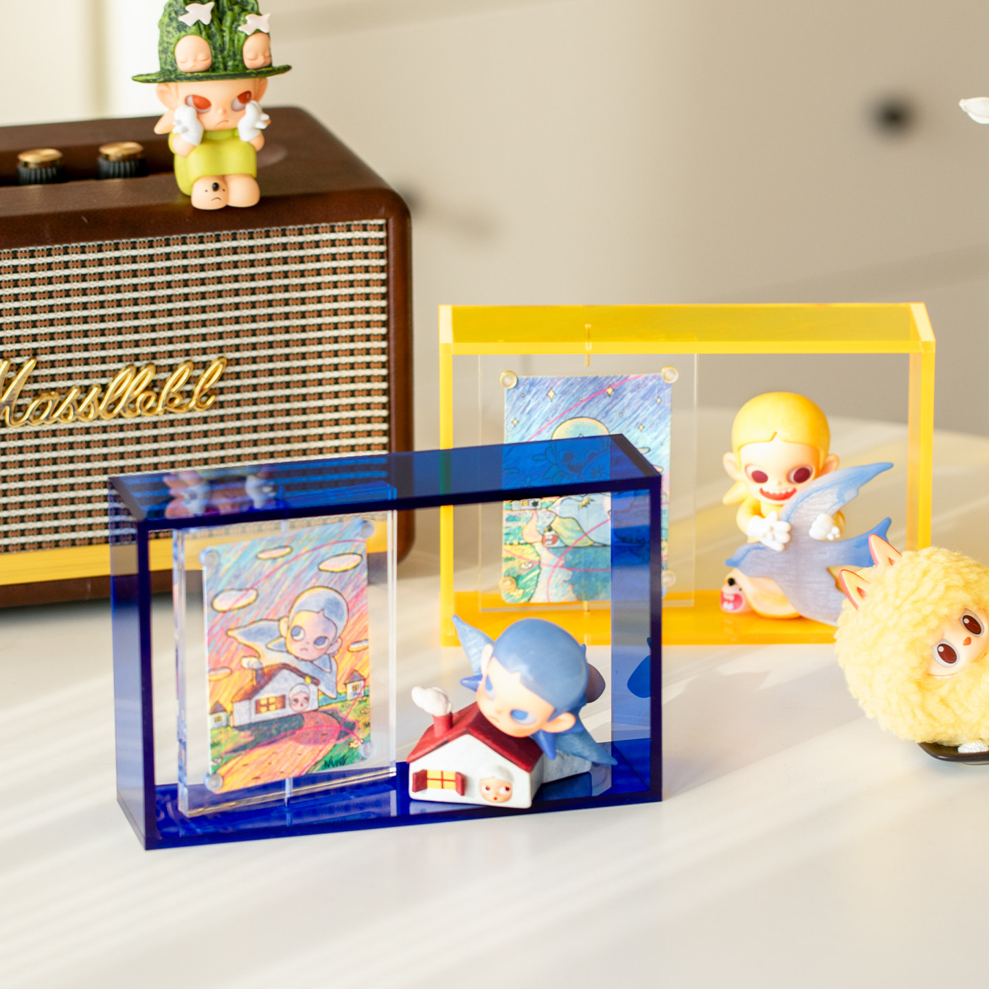 zsiga盲盒收纳相框手办装饰磁吸亚克力中空旋转身份小卡展示架子