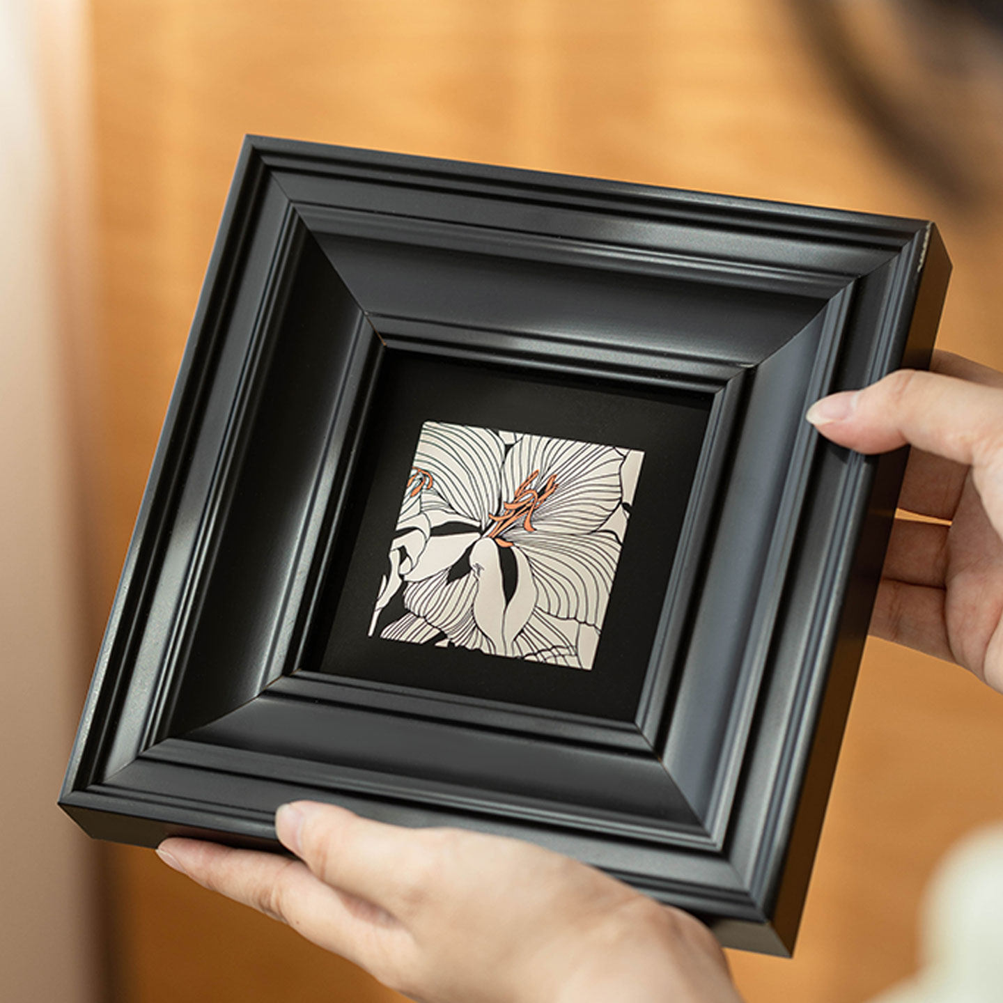 复古实木diy画框装裱黑色油画