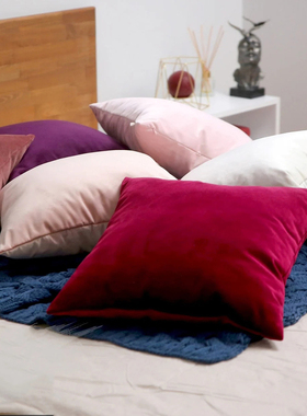 安哥拉红抱枕红色紫色粉色紫罗兰沙发天鹅绒靠垫抱枕样板房软装