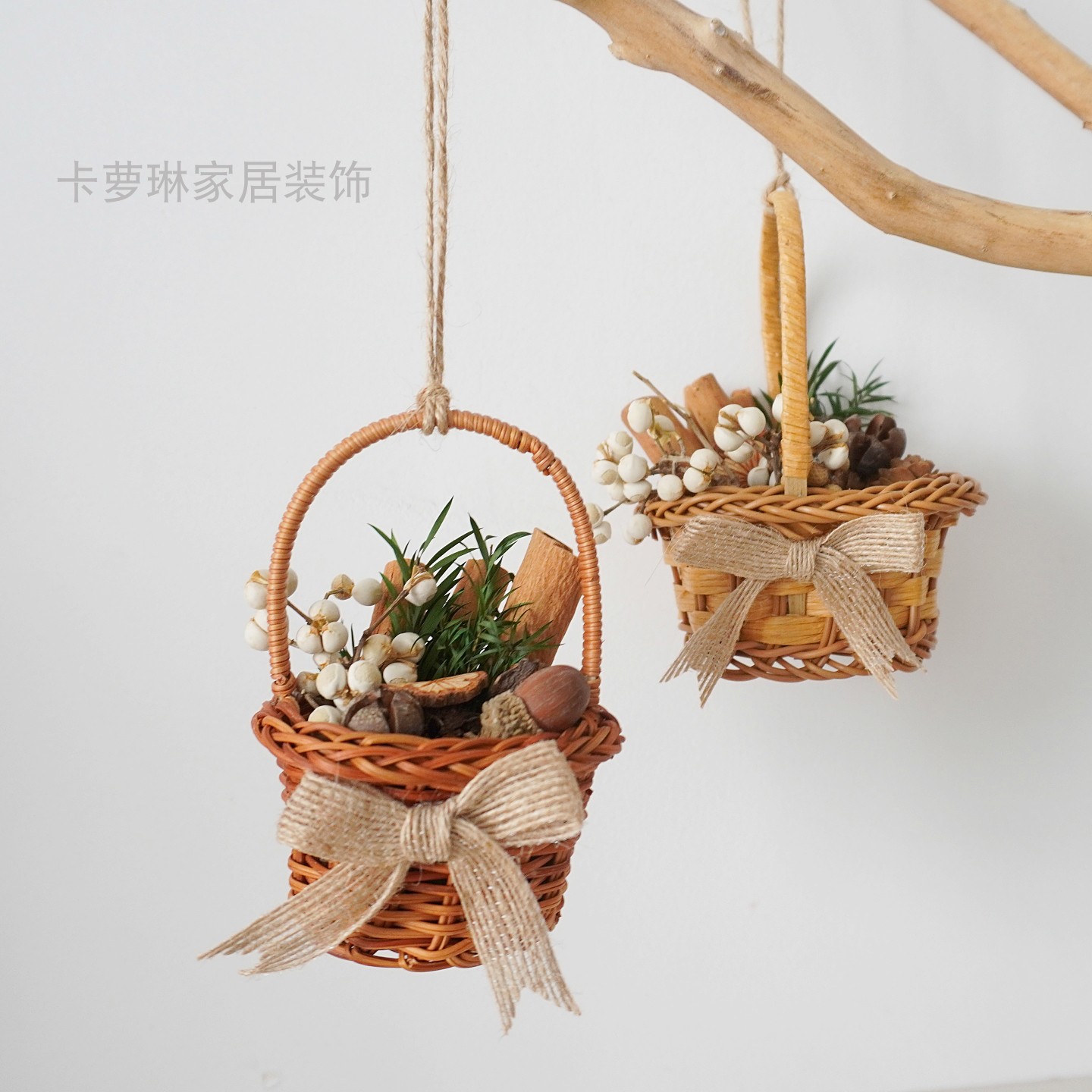 手提篮迷你花篮天然芒藤手工编织干果车载挂饰满载而归装饰小挂件