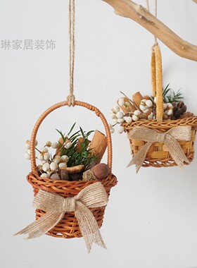 手工编织芒藤迷你花篮车载挂饰