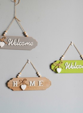 welcome欢迎光临小木牌门牌挂牌营业中门店壁饰家居墙面大门挂饰