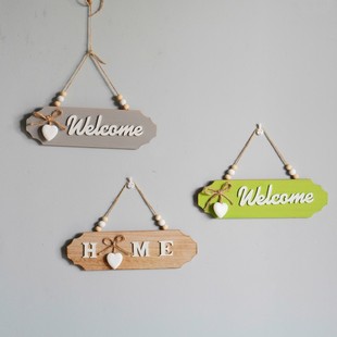 welcome欢迎光临小木牌门牌挂牌营业中门店壁饰家居墙面大门挂饰