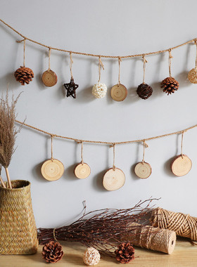 木片松果藤球原木挂饰墙面装饰民宿客栈幼儿园创意壁挂森系挂件