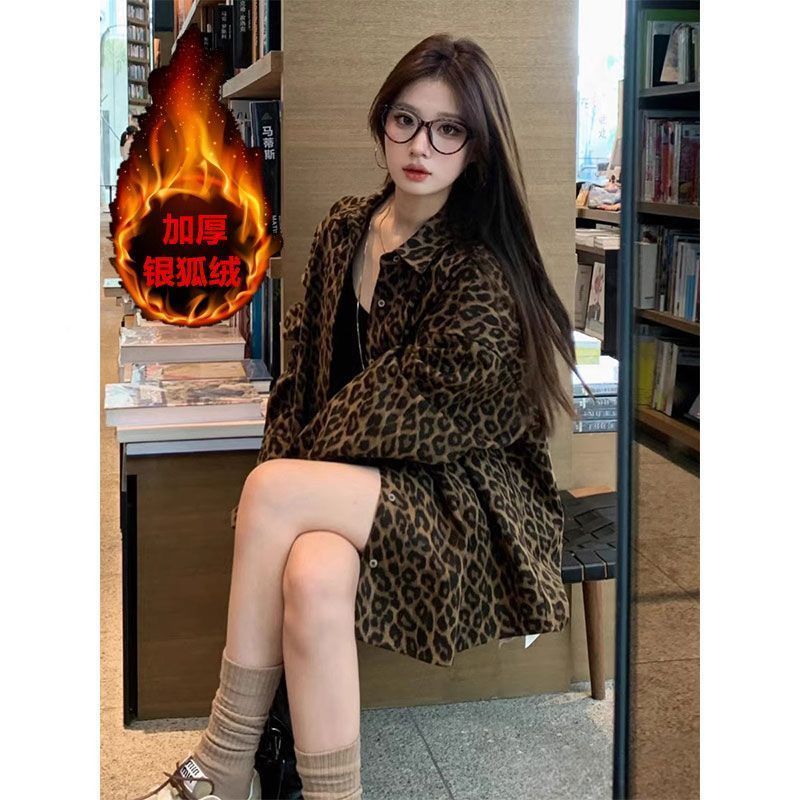 美式复古豹纹衬衫外套女长袖女春秋季新款2025休闲宽松慵懒风上衣