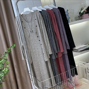 宽松背心长裙 套装 休闲显瘦时尚 新款 外套 满天星连衣裙两件套秋季