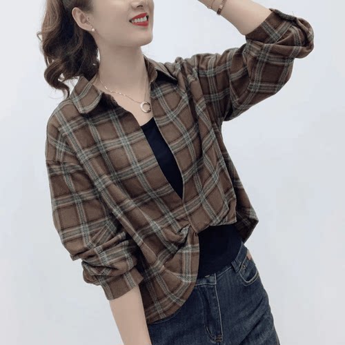 新款格子时尚减龄休闲洋气拼接气质衬衫两件套百搭显瘦女长袖衬衣