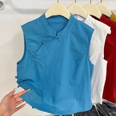 新中式国风蓝色年轻版香云纱上衣女2025夏季新款高端无袖马甲背心