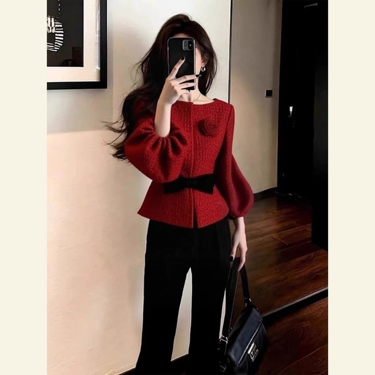 冬季独特超好看灯笼袖收腰气质上衣小个子高级感红色小香风短外套,女装/女士精品,短外套,淘宝优惠券,粉丝福利购,淘宝优惠卷