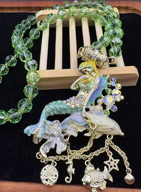 Vintage中古vintage人鱼吊坠时尚百搭经典款珐琅美人鱼流苏KF磁铁