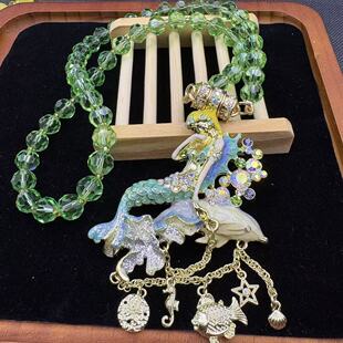 Vintage中古vintage人鱼吊坠时尚百搭经典款珐琅美人鱼流苏KF磁铁