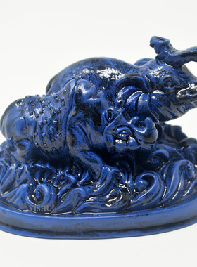 创意蓝色树脂犀牛大象把玩摆件 现代办公室家居装饰品摆设