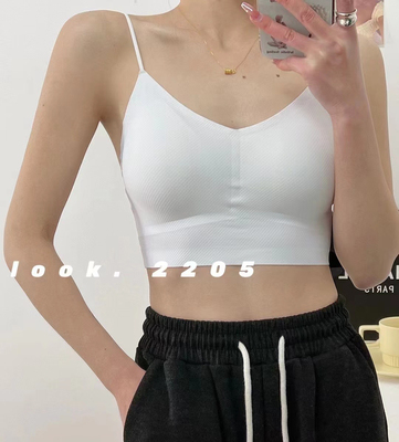 FULL OF CHARM 带胸垫美背女可拆卸短款V领吊带背心舒适内搭打底