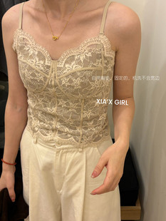 纯欲风蕾丝拼接V领吊带背心女外穿带胸垫美背内搭 CHARM FULL