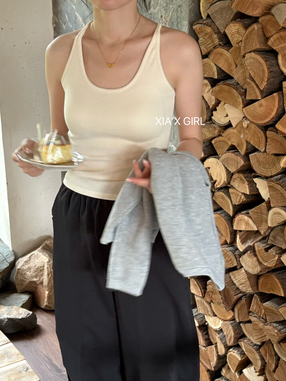 FULL OF CHARM 带胸垫磨毛工字背心女U领一体杯吊带修身背心小胸