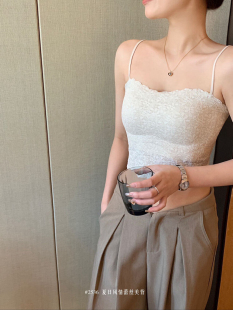 纯欲白色镂空蕾丝吊带背心女带胸垫性感内搭美背 CHARM FULL