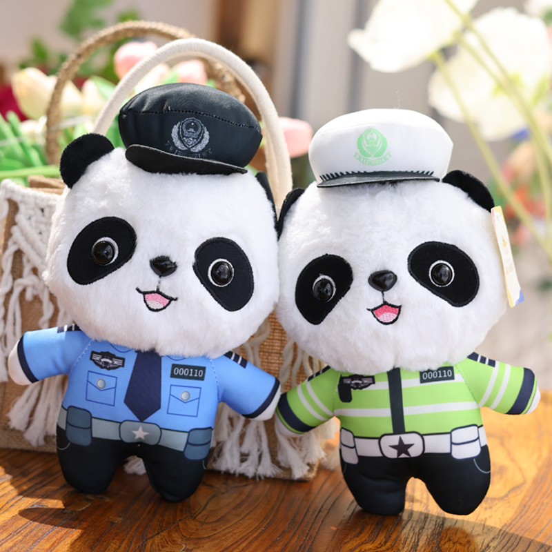 制服交警熊猫玩偶公仔毕业纪念品