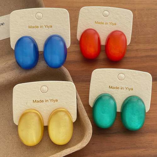 Irregular Oval Resin Earrings Dopamine Vacation Studs