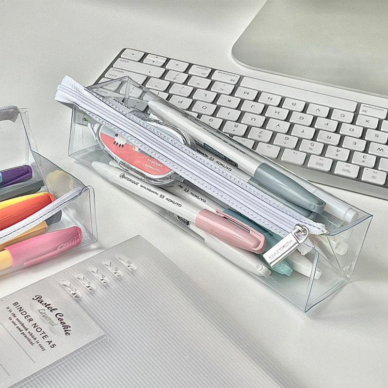 日本kokuyo国誉透明笔袋大容量考试用ins风学生简约对开式文具袋