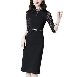 千娜儿小黑裙连衣裙秋天2025年新款女黑色中长款显瘦气质包臀裙子