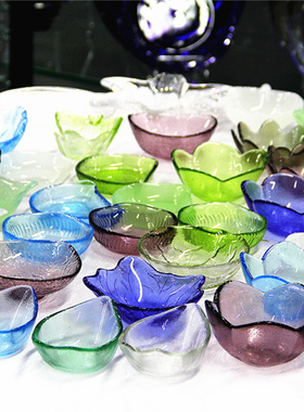 水晶玻璃碟透明蝶盘小碟子绿色调料盘子果盘味碟彩色碗高颜值家用