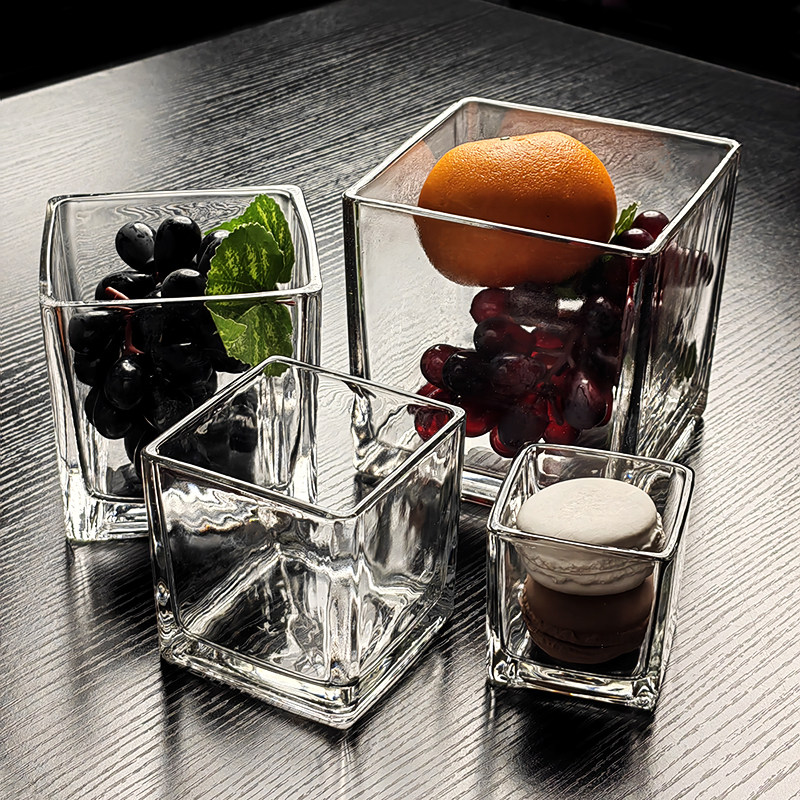 透明方形玻璃罐容器小缸方碗收纳盒无盖四方碗储物不带盖迷你器皿