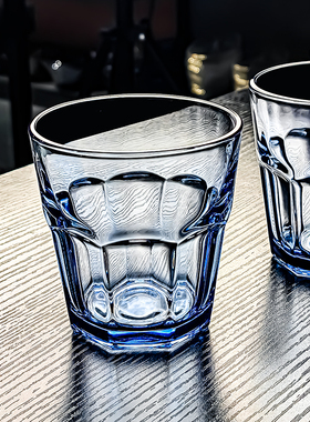 蓝色玻璃杯八角啤酒杯子水杯酒杯冰蓝高级感轻奢高档高颜值耐高温