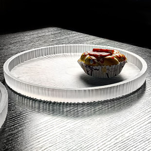 水晶玻璃托盘平底水果盘圆形高级盘子零食果盘高端摆放透明茶盘大