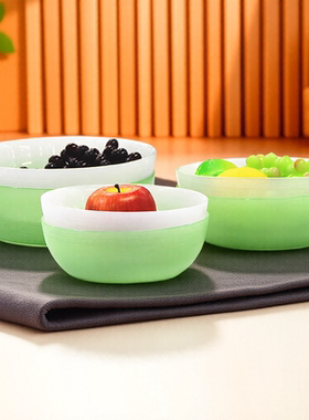 2025新款绿色奶玉玻璃碗水果盘沙拉盆凉菜盘子饭店专用仿白玉果盘