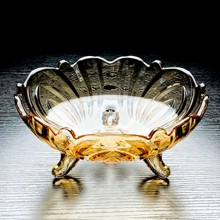 水晶玻璃碗水果盘高脚托盘果盘高级感高端精致高颜值三角三足盘子
