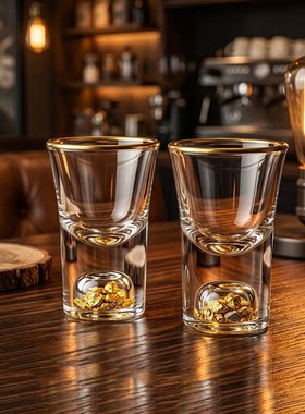 水晶玻璃金箔3钱一口白酒杯