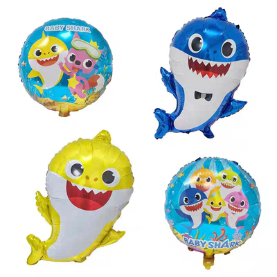 BabyShark卡通碰碰狐鲨鱼宝宝一家铝膜气球充氦气可飘空生日布置