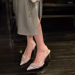 神仙高跟鞋！尽显美貌！ 巨闪水钻尖头细跟显白高级感性感凉鞋女