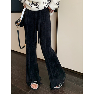子女秋冬款 直筒拖地裤 休闲裤 秋款 女2022年新款 鲸鱼和玖黑色高腰裤